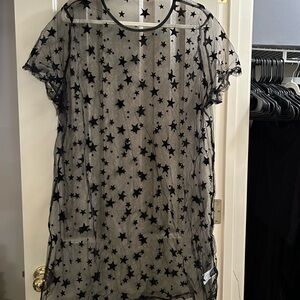 NWOT SHEIN Black Sheer Star Overlay Top